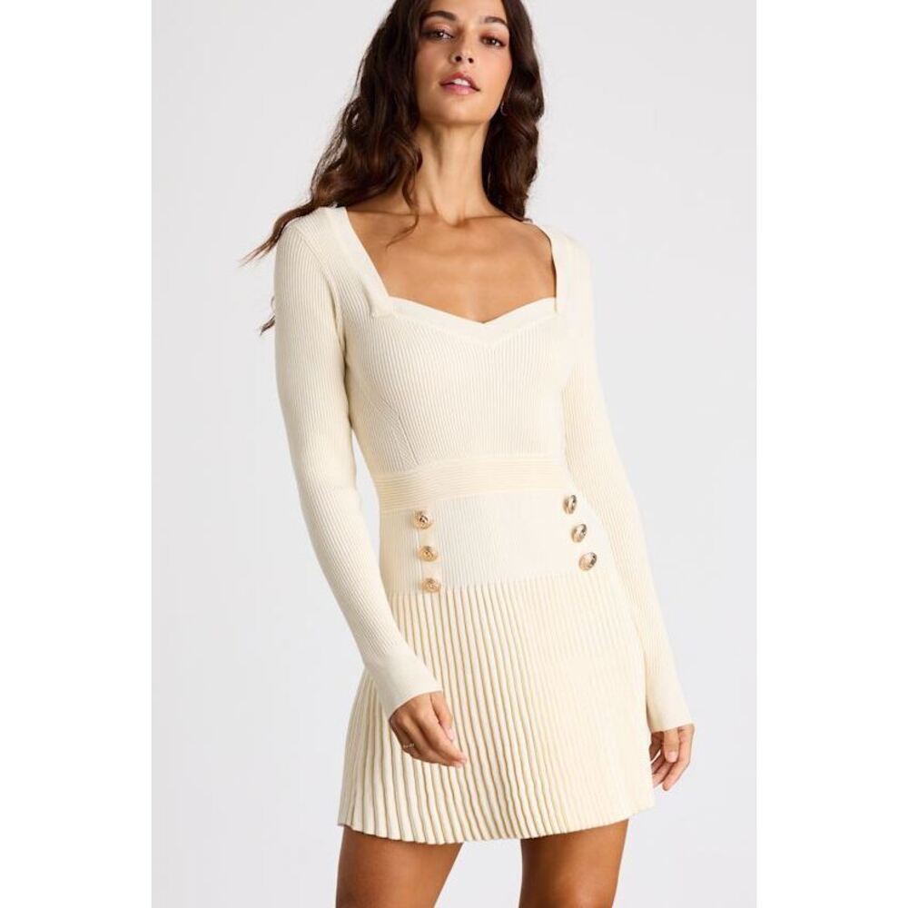 Lulus Chicest Crush Ivory Ribbed Long Sleeve Mini Sweater Dress White - Size L